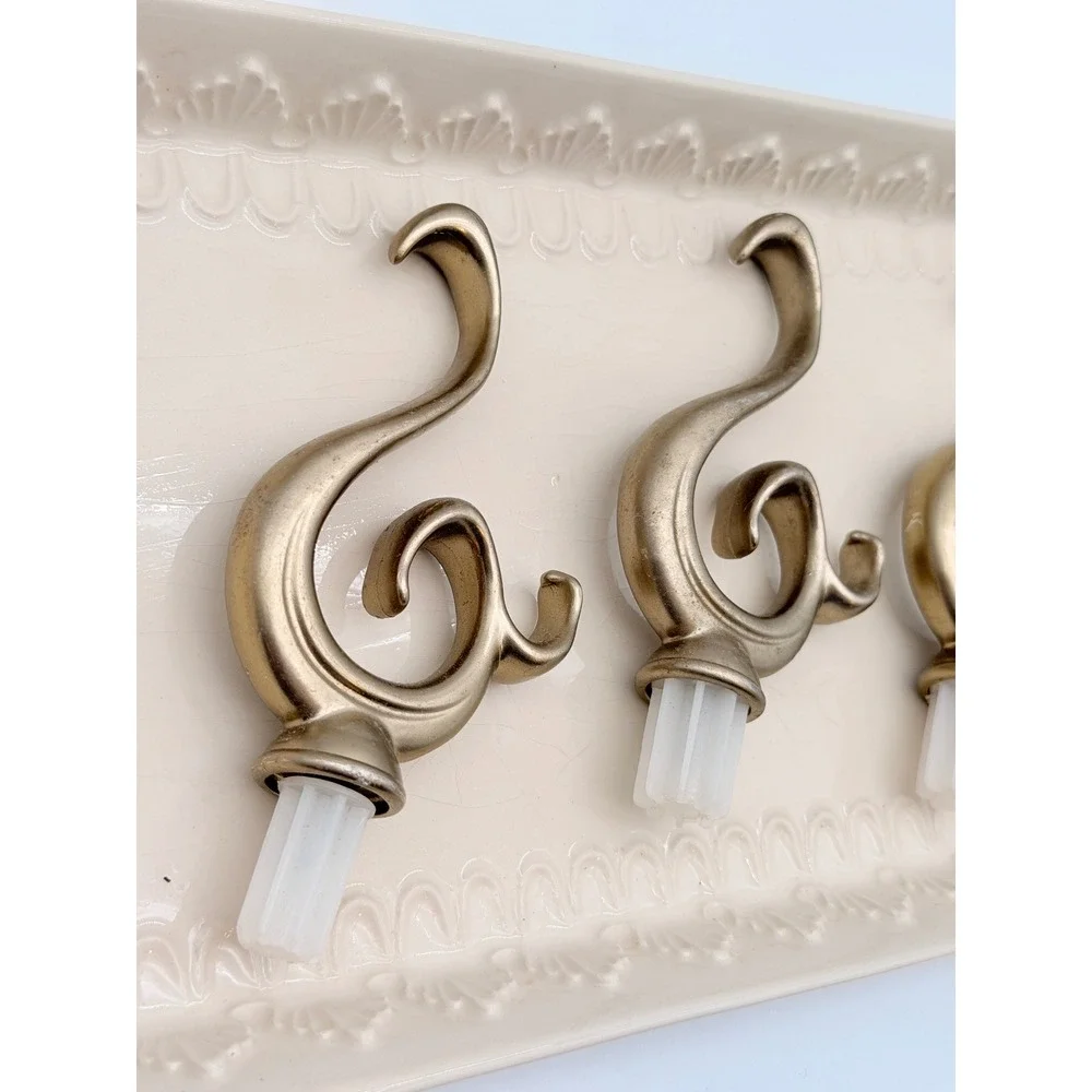 Vintage Style Antique Gold Scroll Finials Set of 3 Ornate Curtain Rod Toppers